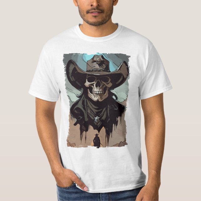 T-shirt Grunge Wild West Cowboy Skull Sheriff Illustration (Devant)