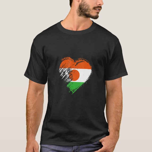 T-shirt Grungy I Love Niger Heart Flag (Devant)
