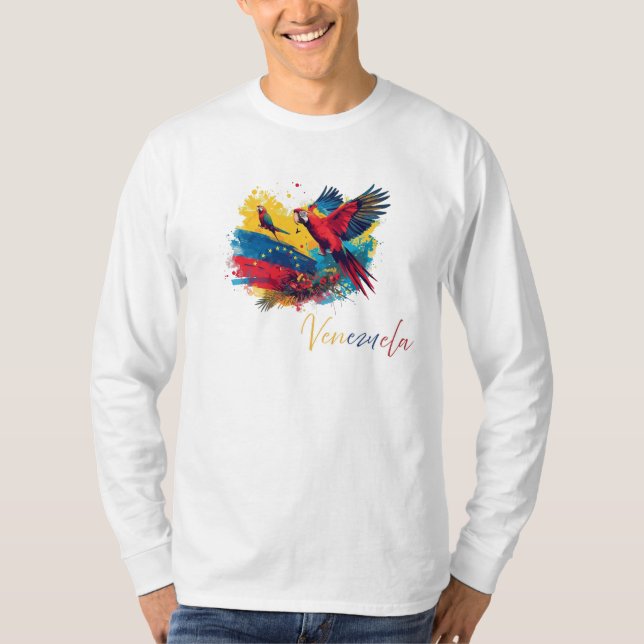 T-shirt Guacamayas de Venezuela con Bandera  (Devant)