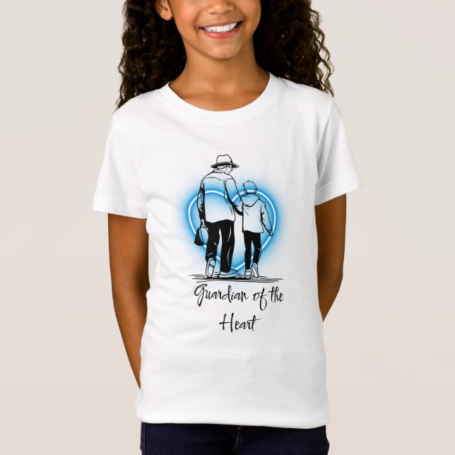 T-Shirt Guardian Angel Father and Son Blue Heart Art (Devant)