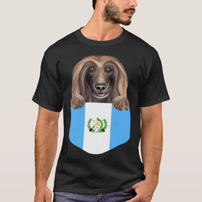 T-shirt Guatemala Flag Afghan Hound Dog In Pocket (Devant)