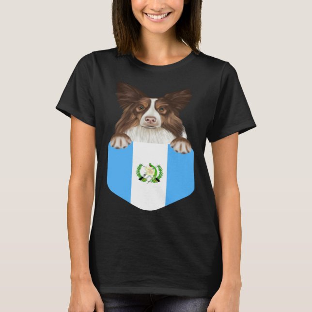 T-shirt Guatemala Flag Collie Dog In Pocket (Devant)