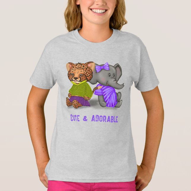 T-shirt Guépard et Éléphant Amis Mignons et Adorables (Devant)