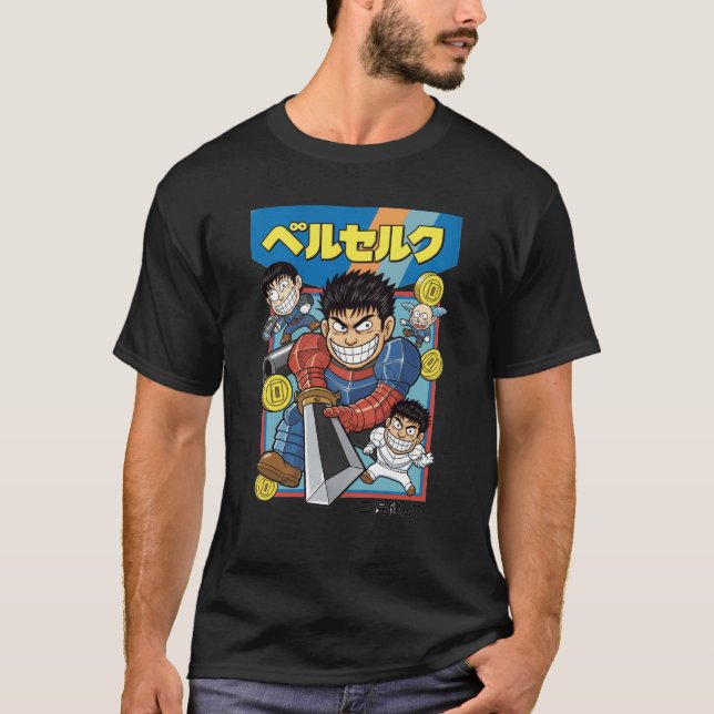 T-shirt Guerrier Armuré Rétro - Style Manga Classique (Devant)