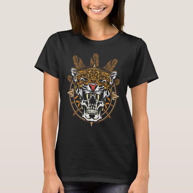 T-shirt Guerrier aztèque Jaguar Crâne mort Tête native (Devant)