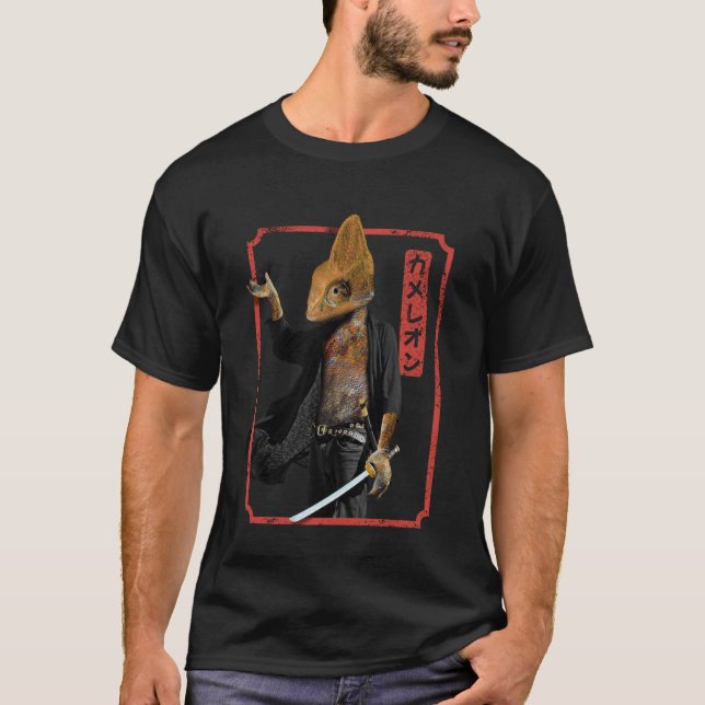 T-shirt Guerrier Caméléon avec Épée de Samouraï (Devant)