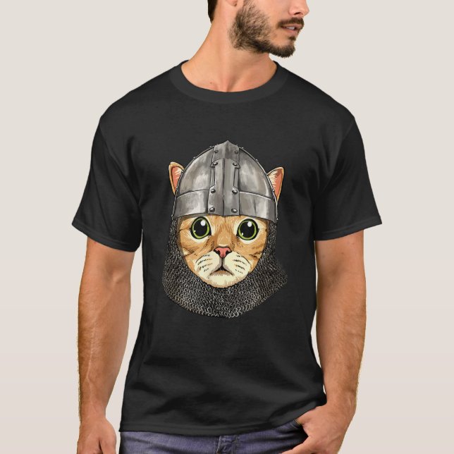 T-shirt Guerrier Chat Chevalier Médiéval Amateur de Chat C (Devant)