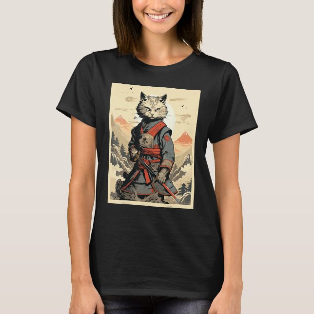 T-shirt Guerrier Chat Japonais (Devant)