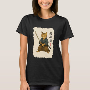 T-shirt Guerrier Chat Samouraï Art Japonais Félin Katana L