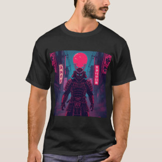 T-shirt Guerrier Cyberpunk sous la Lune Rouge