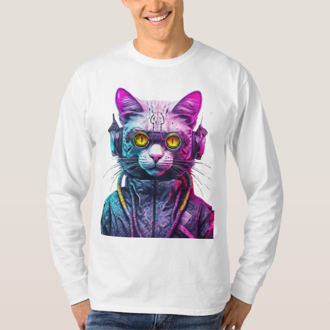 T-shirt Guerrier de chat Cyberpunk (Devant)