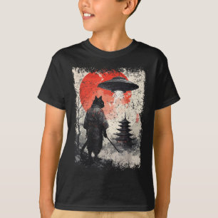 T-shirt Guerrier de chat ninja samouraï Sumi-e Ufo Ukiyo-e