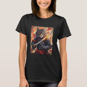 T-shirt Guerrier de chat Samouraï Ronin avec Katana Feline