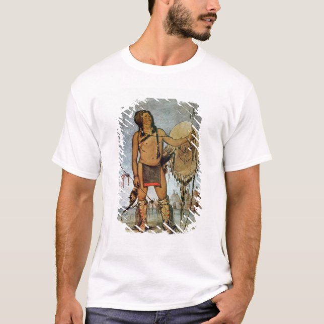 T-shirt Guerrier de Comanche avec un bouclier, une lance (Devant)