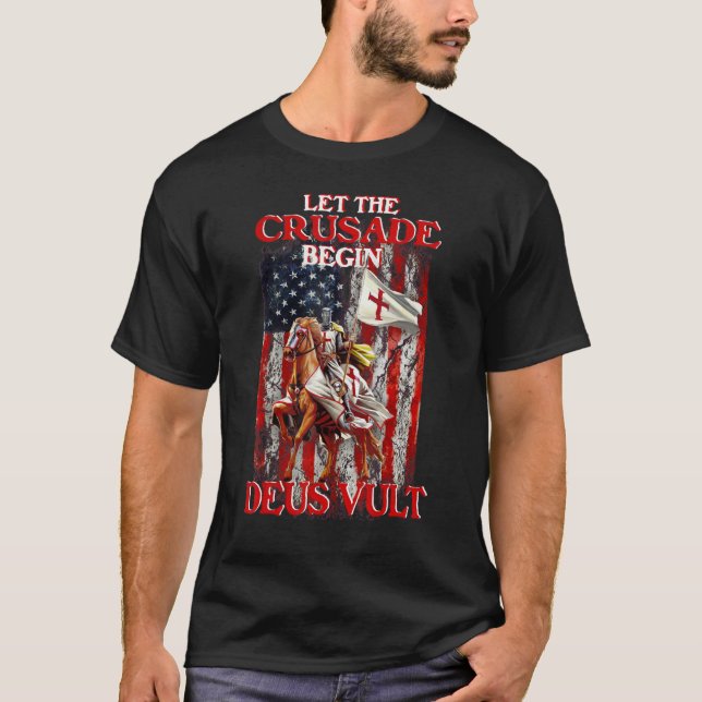 T-shirt Guerrier De Dieu Amérique Drapeau Croiseur Knight  (Devant)