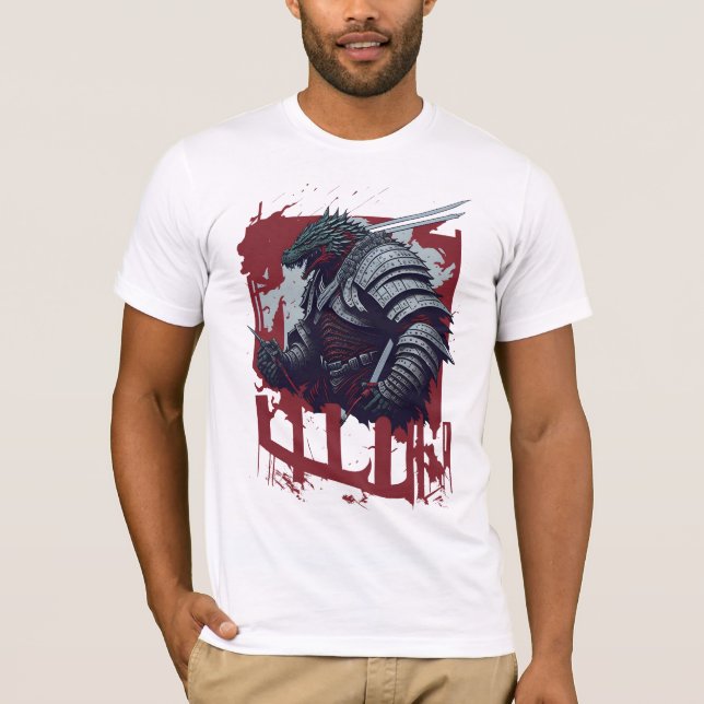 T-shirt Guerrier de Godzilla Samurai dans l'armure de Samu (Devant)