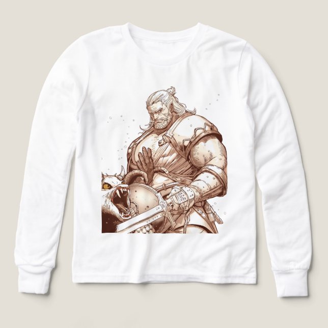 T-shirt Guerrier debout sur un monstre (Motif recto)