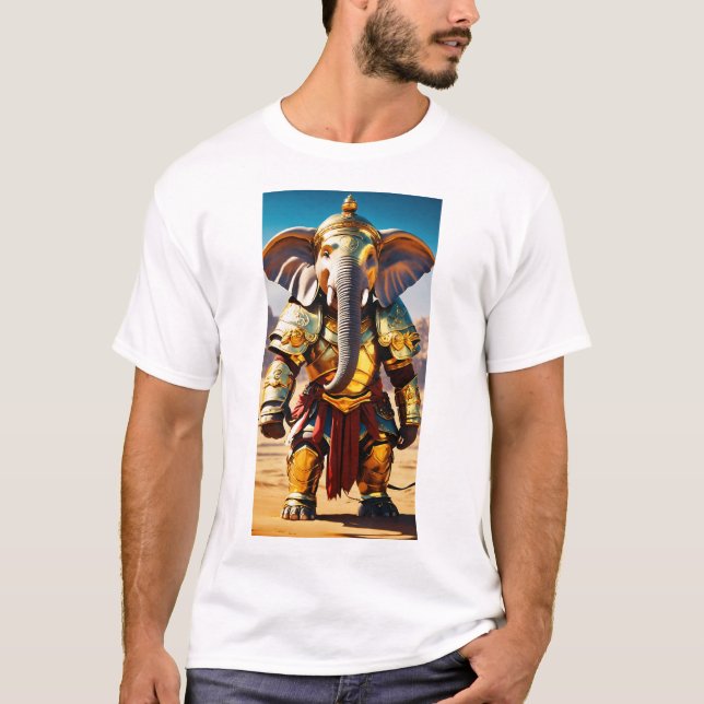 T-shirt Guerrier d'éléphant Anime Armoirie d'or (Devant)