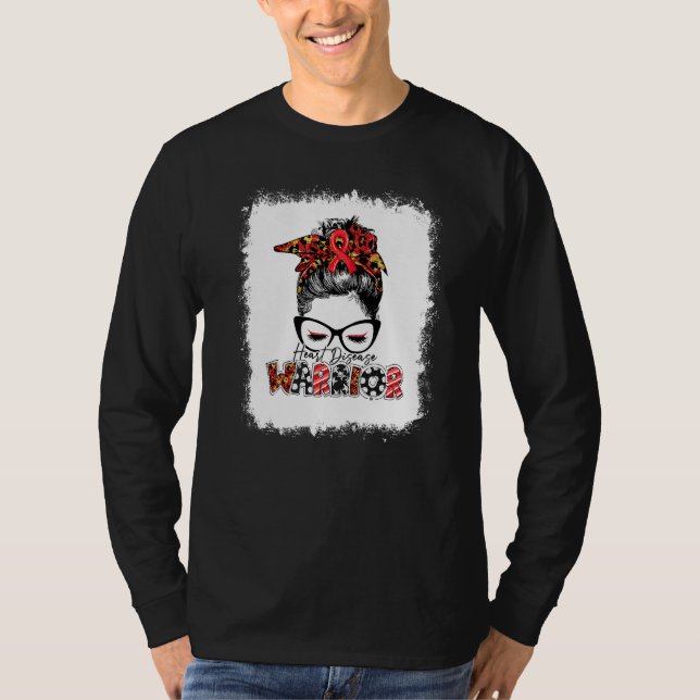 T-shirt Guerrier des maladies cardiaques Leopard Messy Bun (Devant)