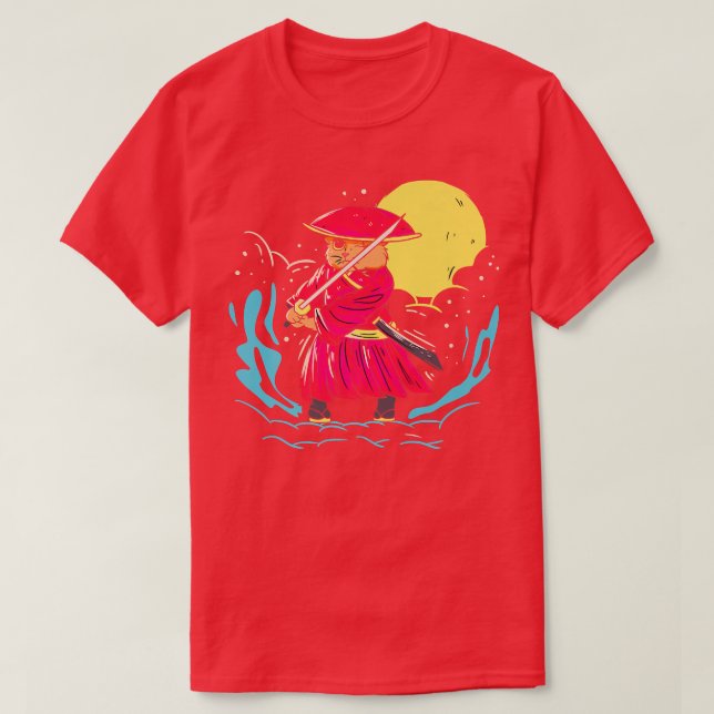 T-shirt Guerrier du chat de position épée Samurai (2) (Design devant)