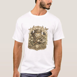 T-shirt Guerrier félin Viking floral - Norvégien mignon