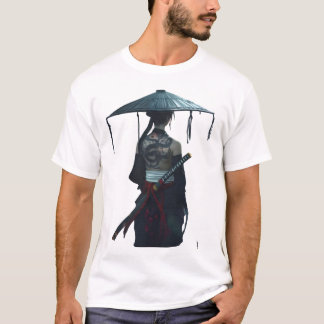 T-shirt Guerrier féodal samouraï 1X00005 BLANC SANS FOND