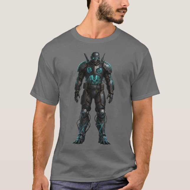 T-Shirt Guerrier Futuriste Armure de Puissance Sci (Devant)