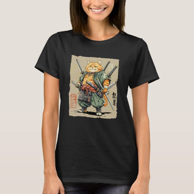 T-shirt Guerrier Maître des Épées Multiples Chat Samouraï  (Devant)