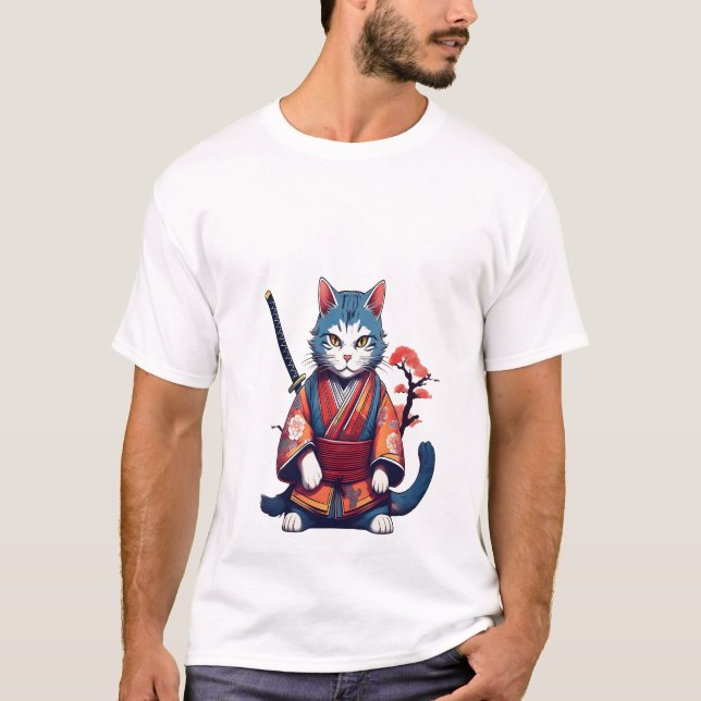 T-Shirt Guerrier Ninja Chat Samouraï Japonais (Devant)
