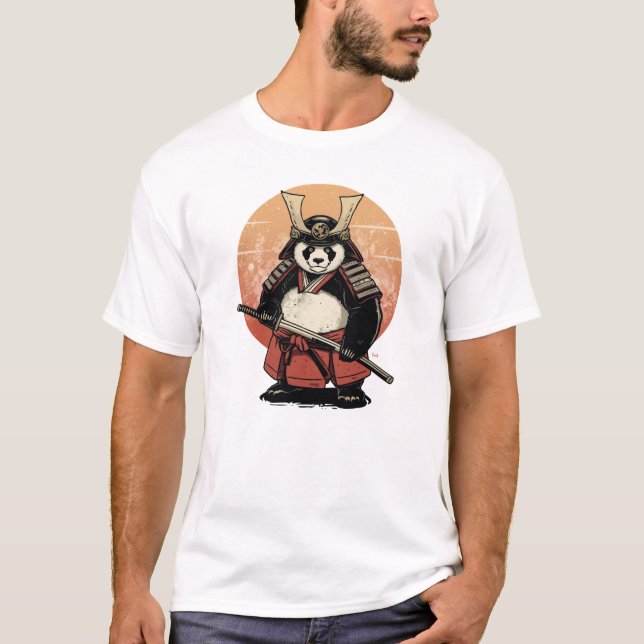 T-shirt Guerrier Panda Samouraï - Coucher de Soleil Rétro  (Devant)