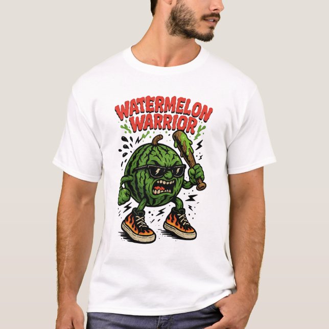 T-shirt Guerrier Pastèque – Baseball Sportif Dessin Animé  (Devant)