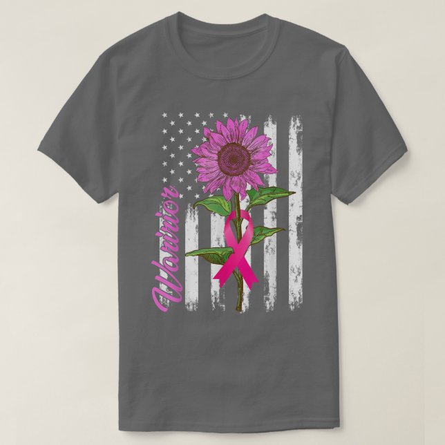 T-shirt Guerrier rose Ruban Cancer du sein Tournesol Améri (Design devant)