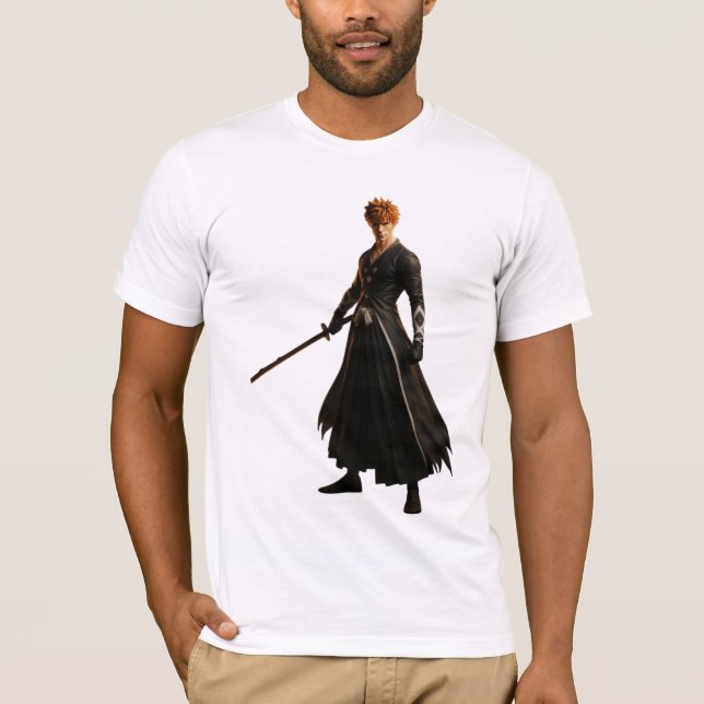 T-shirt Guerrier samouraï en robe noire avec épée (Devant)