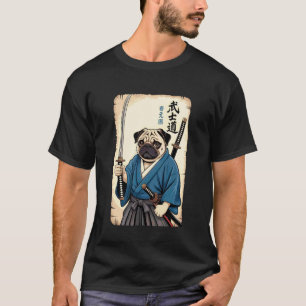 T-shirt Guerrier Samouraï Pug Avec Katana Bushido Chien