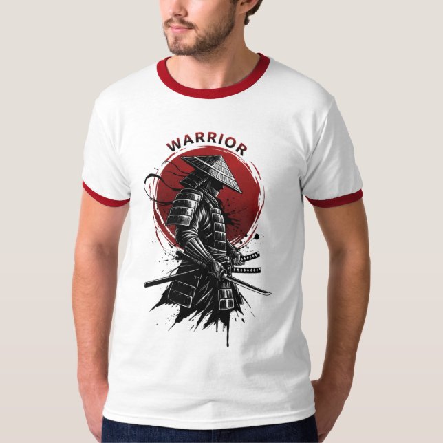 T-shirt Guerrier Samouraï Soleil Levant Style Encre Japona (Devant)