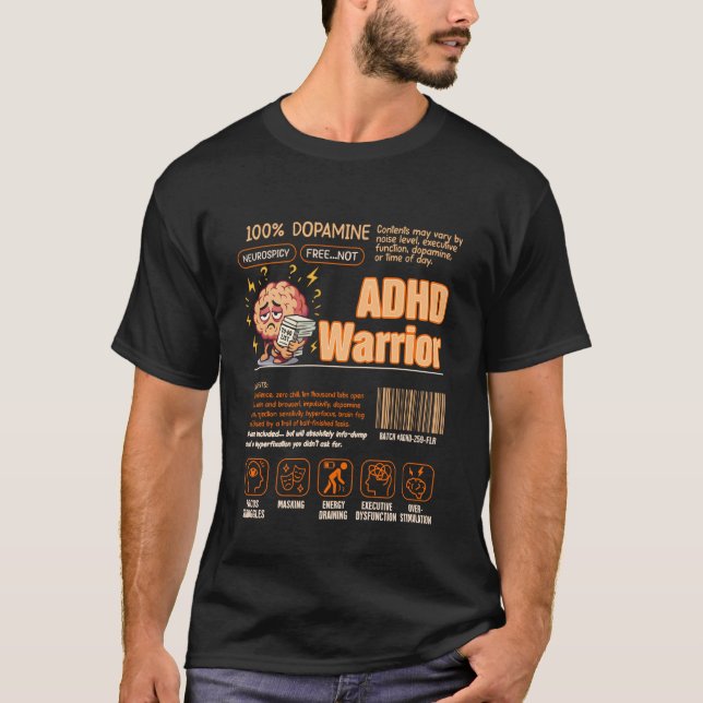 T-shirt Guerrier TDA Barcode Neurodiversité TDA Autisme Fa (Devant)