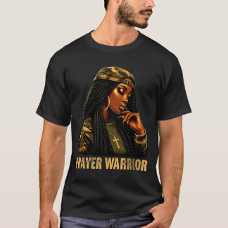 T-shirt Guerrière de prière femme noire camouflage foi chr