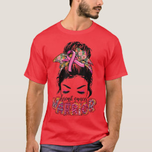 T-shirt Guerrière du cancer du sein Pink Messy Bun Cheveux
