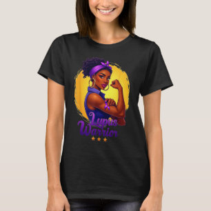 T-shirt Guerrière Lupus Afro Femme Noire Porte Ruban Viole