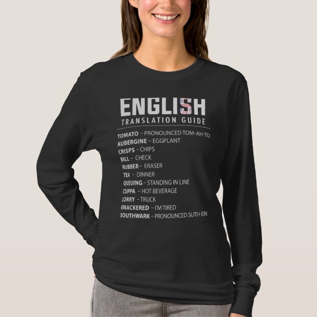 T-shirt Guide De Traduction Anglais De L'Argot Pour Uk Exp (Devant)