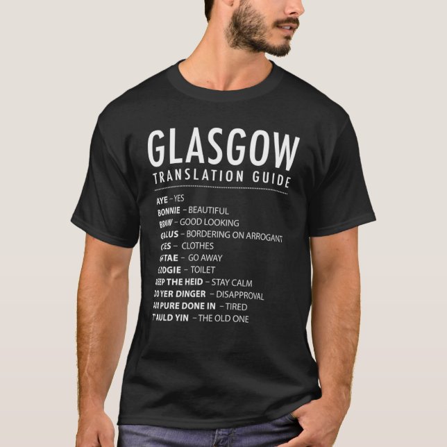 T-shirt Guide de traduction de l'argot écossais de Glasgow (Devant)