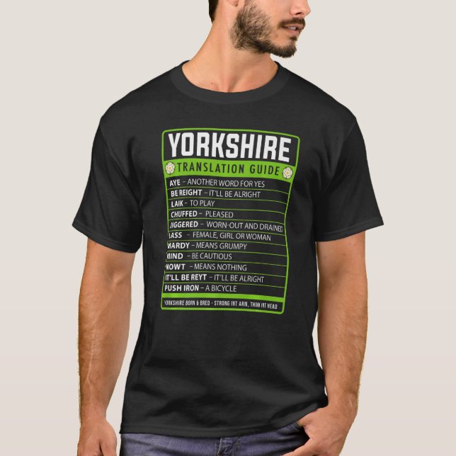 T-shirt Guide de traduction des idées d'argot du Yorkshire (Devant)