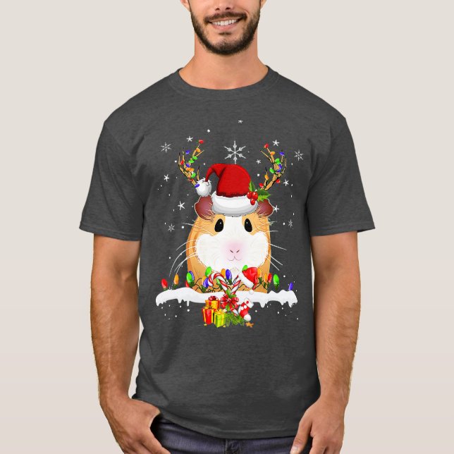 T-shirt Guinea Pig Christmas Reindeer Christmas Lights (Devant)