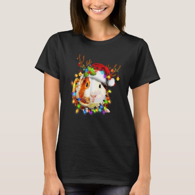 T-shirt Guinea Pig Christmas Reindeer Christmas Lights Paj (Devant)