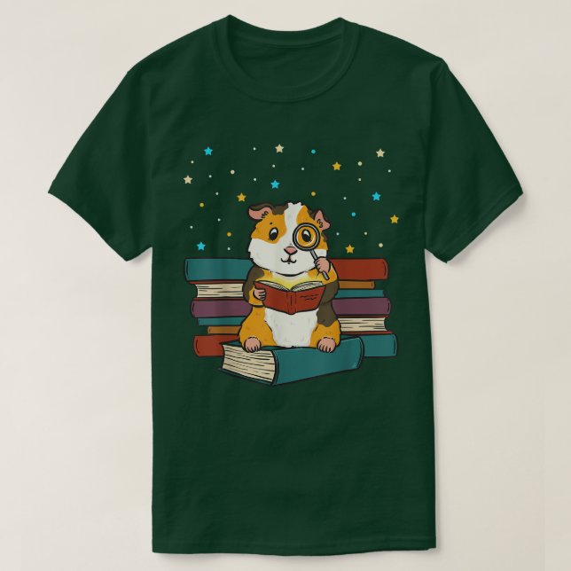 T-shirt Guinea Pig Reading Books Gift Librarian Nerd Book  (Design devant)
