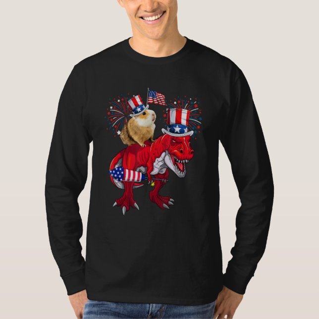 T-shirt Guinea Pig Ridding T-Rex 4th Of July Fireworks Lov (Devant)