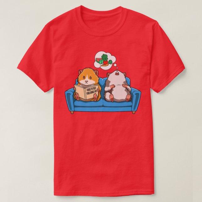 T-shirt Guinea pig sofa reading dreaming food for guinea p (Design devant)