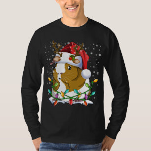 T-shirt Guinée Cochon Santa Chapeau Noël Lumières Famille