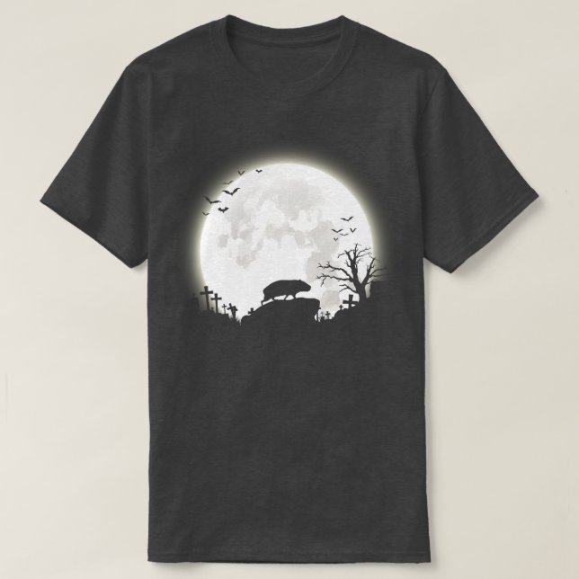 T-shirt Guinée Pig avec grand lune arrière - plan hallowee (Design devant)