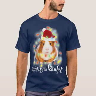 T-shirt Guinée Pig Noël Père Noël Joyeux amp Bright Guinée